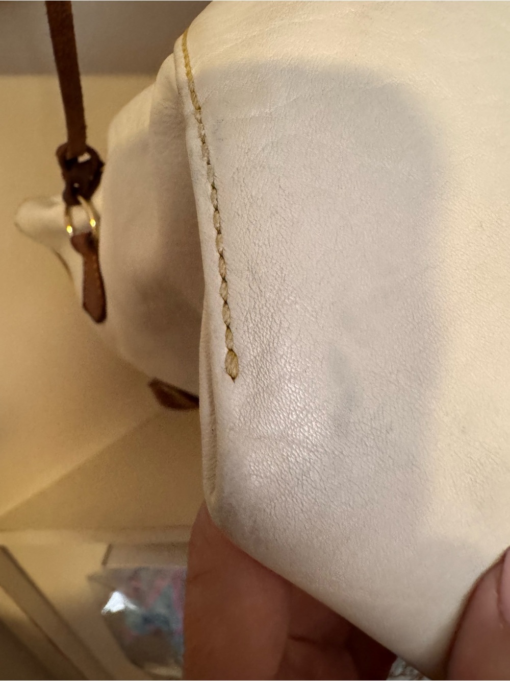Dooney & Bourke White Leather Tote with Brown Trim and Handles - Picture 12 of 16